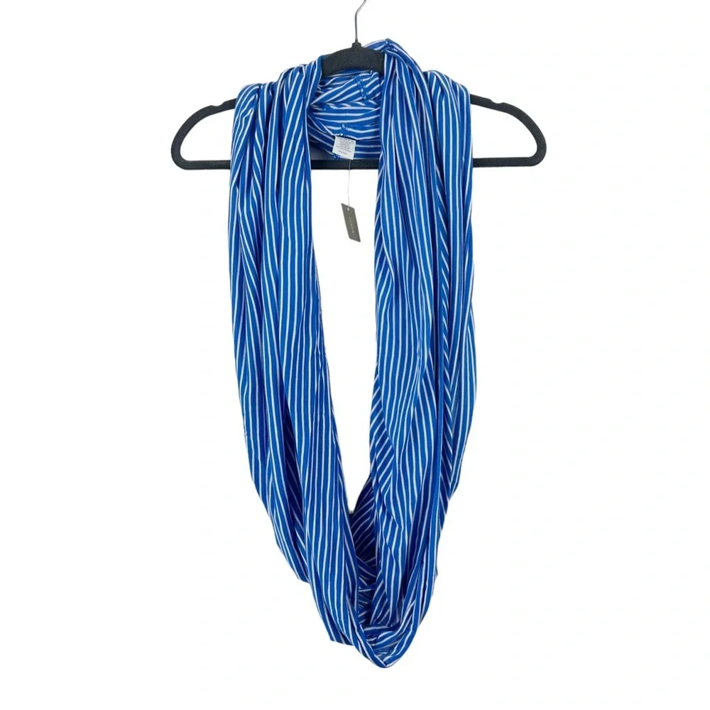 J. CREW Blue & White Striped Jersey‎ Knit Stretchy Infinity Scarf NWT